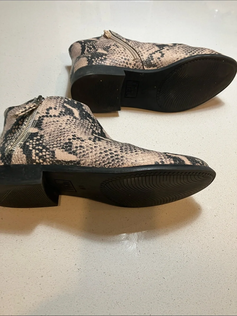 Time and Tru Snake-Print Ankle Booties in Tan and Black size 10W